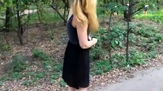 Girl Walks In The Park With Naked Booty