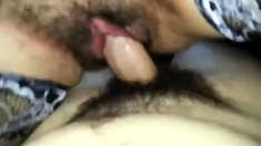Hairy Cowgirl riding and cumshot