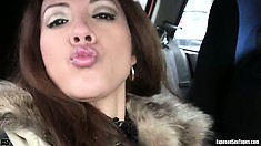 Naughty Victoria goes down on a horny guy's pulsating dick in his car