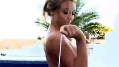 Beauty & Busty Strip Off In The Pool - Softcore